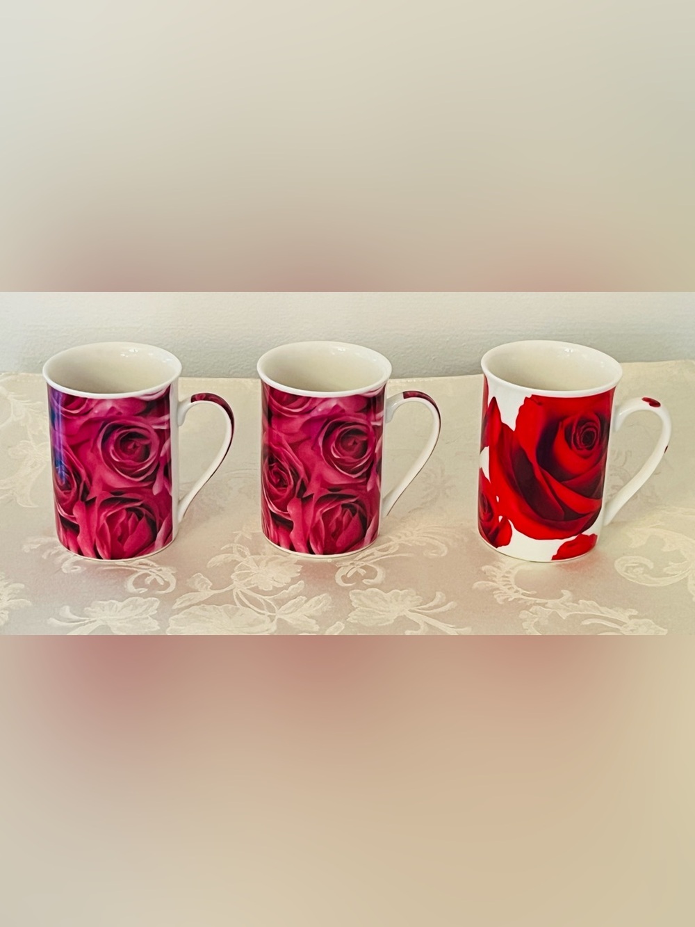 Rose Print Latte Mug Set Pink Floral Cottagecore Tea Coffee Cups NWOB - Picture 9 of 16